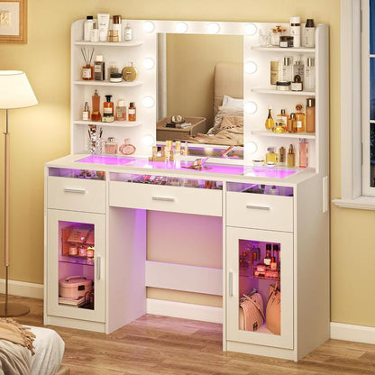 Modern LED Vanity Desk with Mirror & Storage
