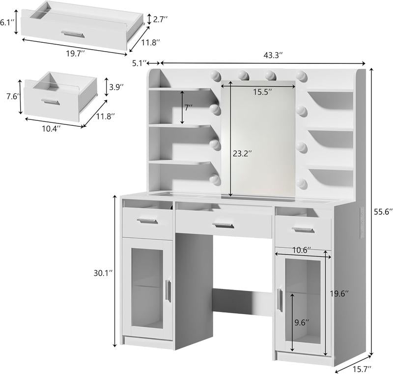 Modern LED Vanity Desk with Mirror & Storage