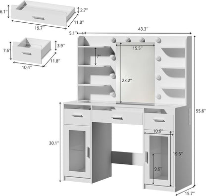 Modern LED Vanity Desk with Mirror & Storage
