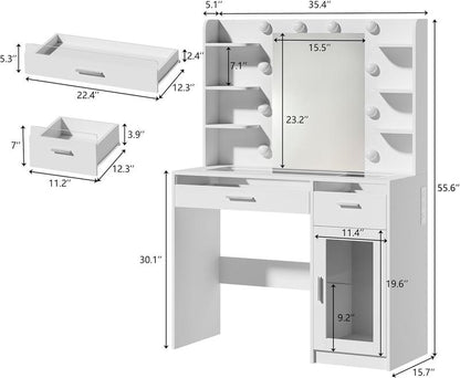 Modern LED Vanity Desk with Mirror & Storage